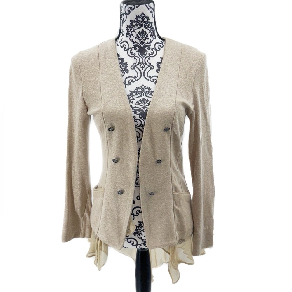 Max Studio 2 Ply Cashmere Beige sheer Panel High-Low Jacket